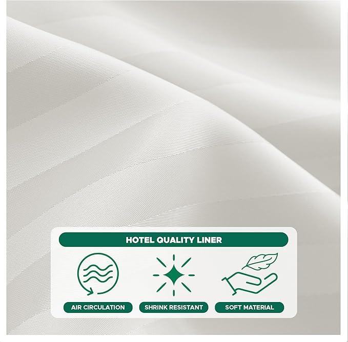 Biscaynebay Fabric Shower Curtain or Liner 72" by 72", Ivory Water Repellent Damask Stripes Bathroom Curtains Machine Washable - ModernBath
