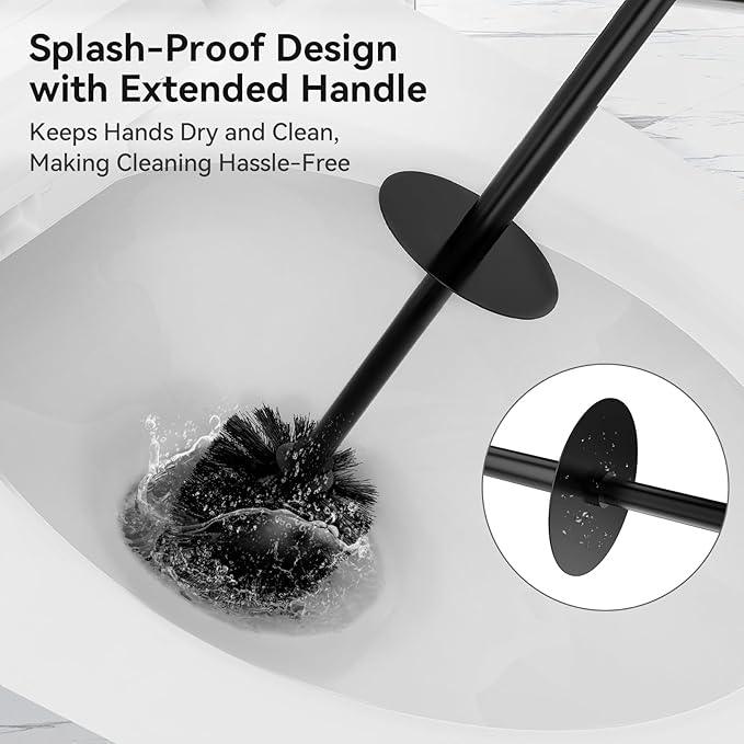 DOWRY Toilet Bowl Brush and Holder for Bathroom Storage Organization Deep Cleaning Covered Brush Cleaner Black Toilet Brush with 2 Brush Holders,Black Square - ModernBath