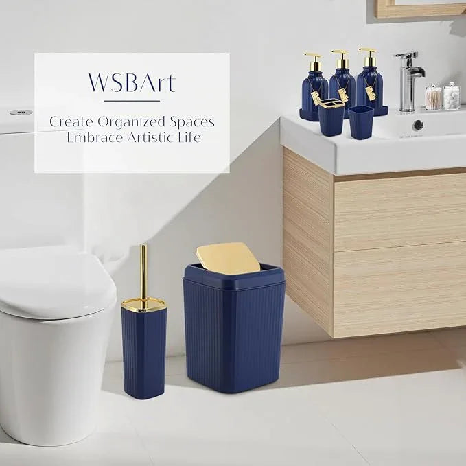WSBArt 17PCS Bathroom Accessory Set Bathroom Set Navy Blue Bathroom Accessories,Toilet Brush, Trash Can, Qtip Holder Dispenser& 3PCS Soap Dispenser - ModernBath