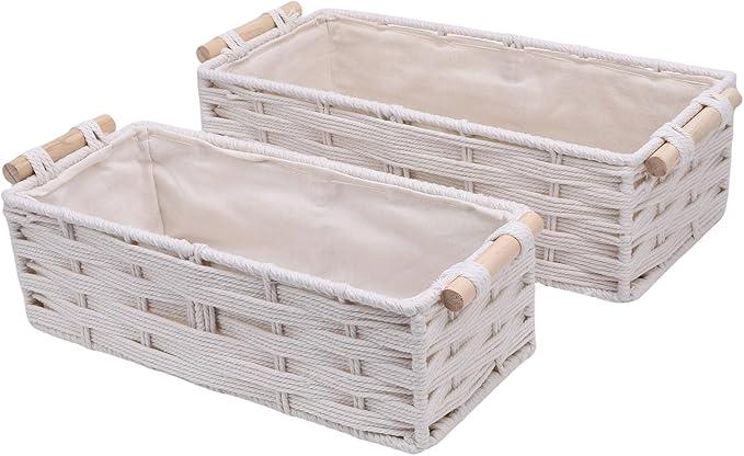 2pcs Storage Basket,Bohemian Decorative Basket,Boho Decor Woven Decorative Toilet Paper with Handles for Home Decor Bedroom Living Room Entryway - ModernBath