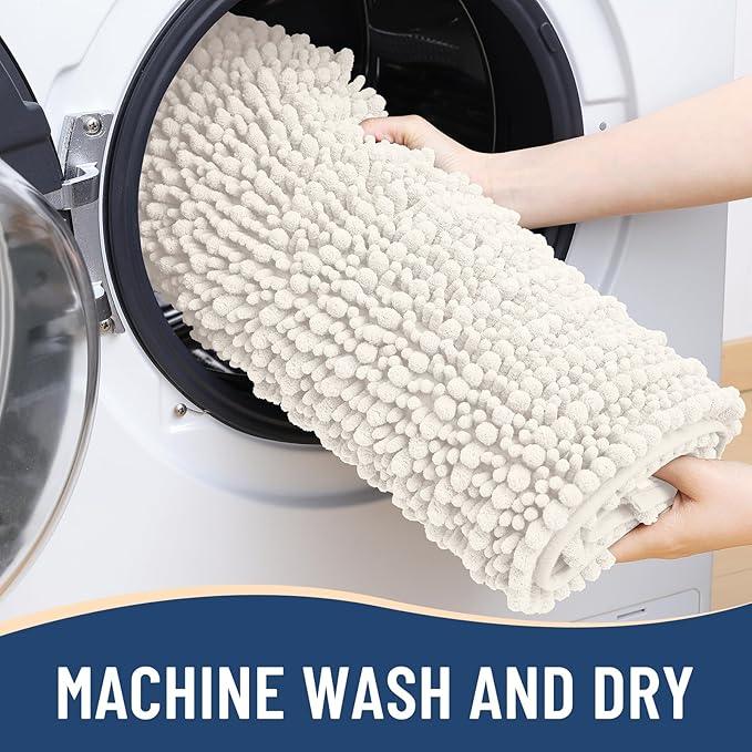 Arotive Luxury Chenille Bathroom Rug Mat, Extra Soft Thick Absorbent Shaggy Bath Rugs, Non-Slip Machine Wash Dry, Plush Bath Mats for Bathroom, Shower and Tub, 59x35, Ivory - ModernBath