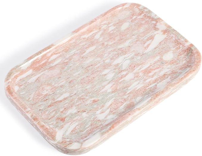 Karibiber Marble Vanity Tray, Marble Bathroom Tray Countertop, Decorative Tray for Dresser, Rosso Red Stone Serving Trays for Kitchen, Perfume, Jewelry Candle Holder, Catch All - ModernBath