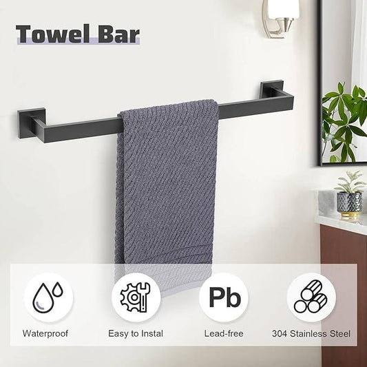 TNOMS Matte Black Towel Bar Set 5-Piece Bathroom Hardware Accessories Set,23.6 Inch Modern Towel Holder Set SUS304 Stainless Steel Towel Rack Set for Bathroom,Wall-Mounted - ModernBath