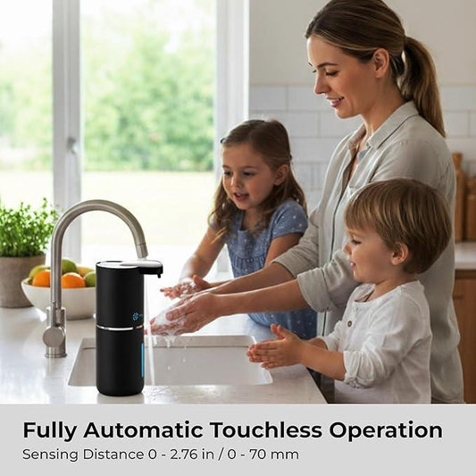 Heione Automatic Touchless Foam Soap Dispenser, Black, 12.8 oz / 380 mL, USB C Rechargeable, Infrared Motion Sensor, Suitable for Bathrooms, Sinks, Kitchen, Wall Mount or Countertop (Black (Foamy)) - ModernBath