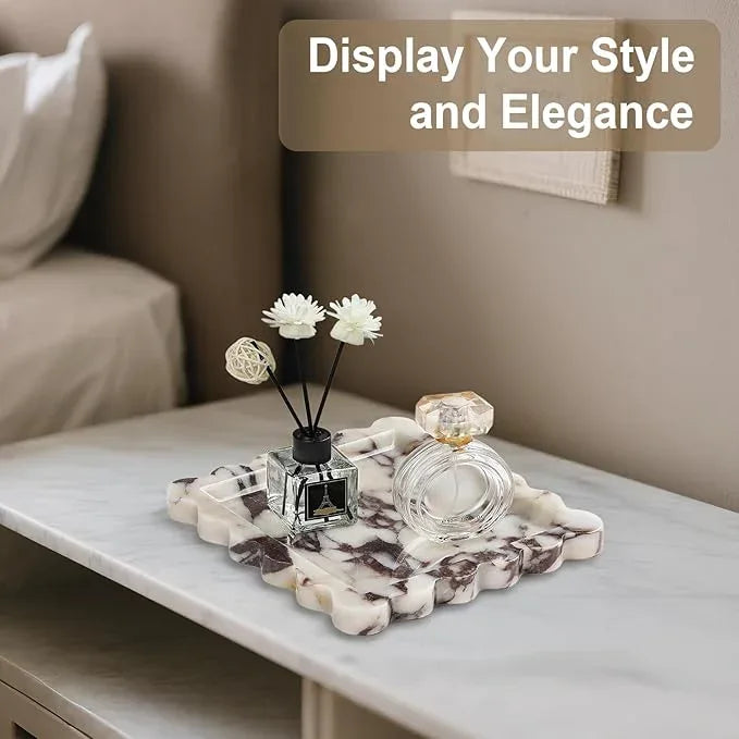 Natural Marble Vanity Tray - Moujings Genuine Marble Perfume Tray for Bathroom Decor, Stone Bathroom Vanity Organizer Tray for Kitchen Counter, Candles, Jewelry, Coffee, Makeup, Key - ModernBath