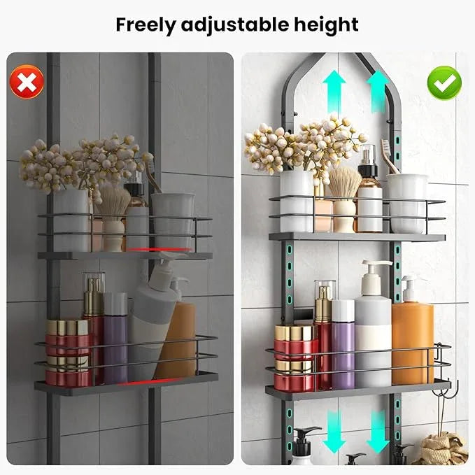 Aquohola Shower Caddy Hanging (Black), Adjustable Anti-Swing-Over The Shower Head Caddy, 4 Tier Height Bathroom Storage Organizer Bathroom Shelves Basket Rack Shower Caddies (4Tier) - ModernBath