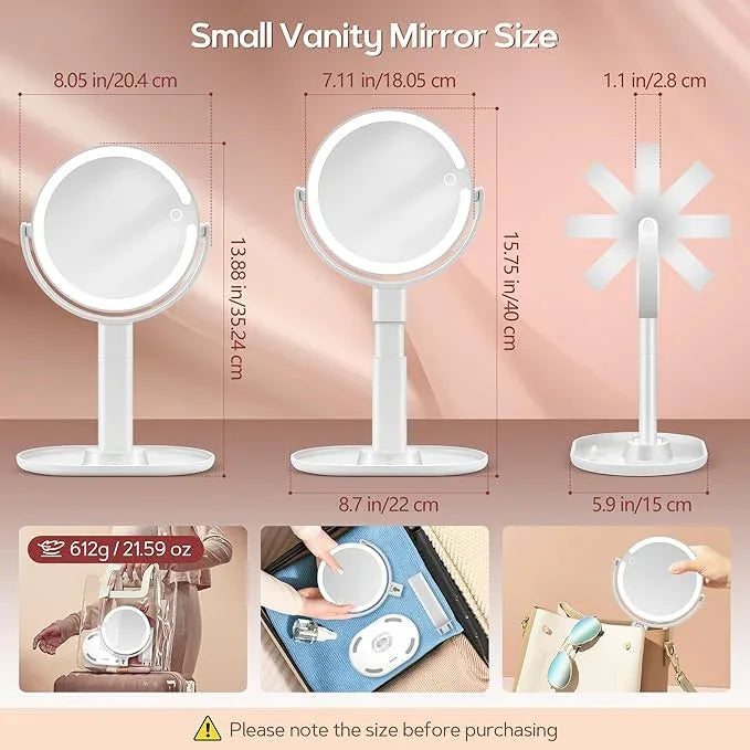 B Beauty Planet Vanity Mirror with Lights, 30X Magnifying Makeup Mirror with 3 Lighting and Adjustable Brightness, Rechargeable 2-Sided Height Adjustable Desk Mirror for Bathroom, Gift for Women White - ModernBath