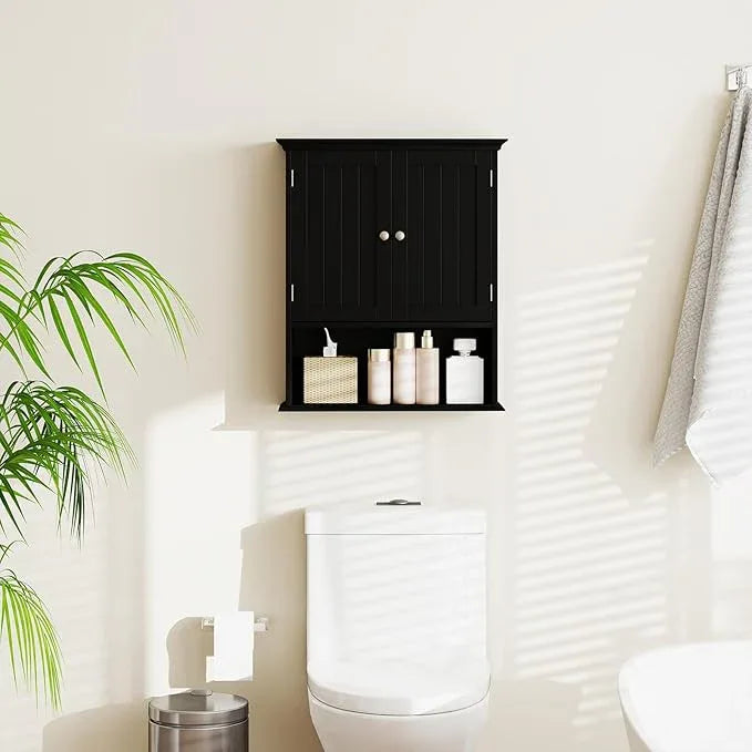 Giantex Bathroom Cabinet Wall Mount, Medicine Cabinet with Adjustable Shelf, Open Shelf, Over The Toilet Space Saver Storage Organizer for Laundry Room, Kitchen, Cupboard (Black) - ModernBath