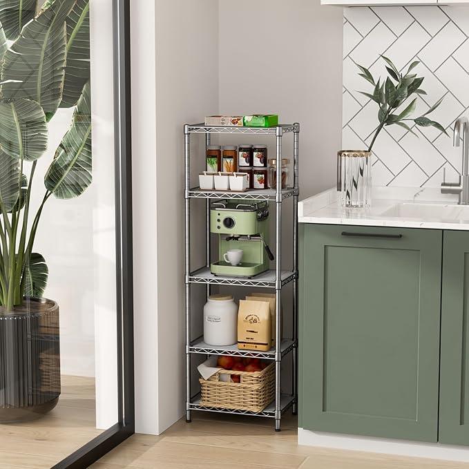 Small 5 tire Shelves Storage Wire Shelving Unit Metal Shelf Adjustable Organizers Storage Shelving for Bathroom Laundry Room Kitchen Pantry10”D x 16”W x 55”H Silver - ModernBath