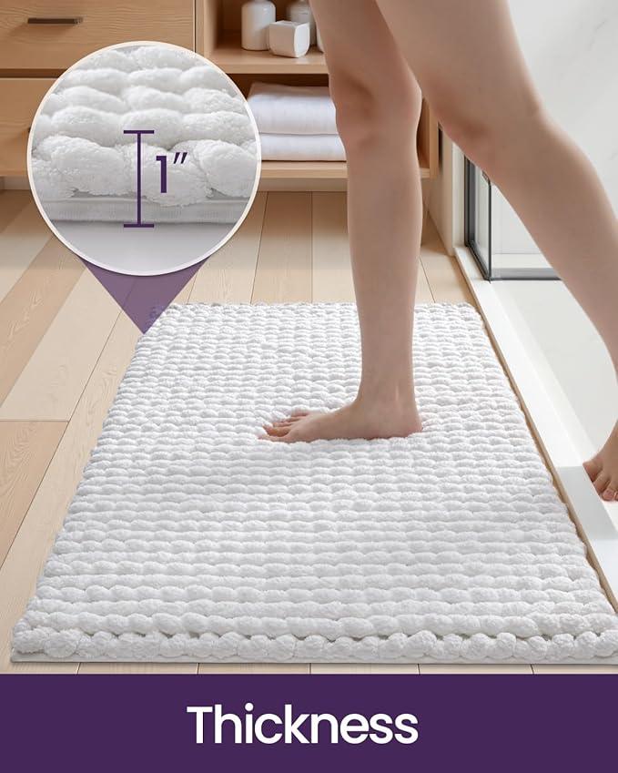 DEXI Bathroom Rugs 24x36, Non Slip Washable Bath Mat, Luxury Chenille Super Absorbent Ultra Thick Bathmats for Shower Floor, Plush Fluffy Shaggy Carpet for Tub, White - ModernBath