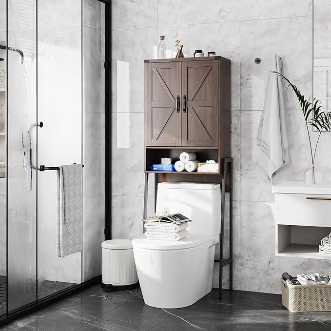 Over The Toilet Storage Cabinet with 2-Door Design Bathroom Organizers and Storage with Anti-Tip Device Over Toilet Organizer with Shelves for Bathroom,Restroom,Laundry Espresso - ModernBath
