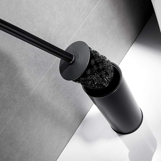 Freestanding Toilet Brush Holder for bathrooms 304 Stainless Steel Toilet Brush Stand Round Storage and Organization Rust Resistant 18-inch high Matte Black Finished - ModernBath