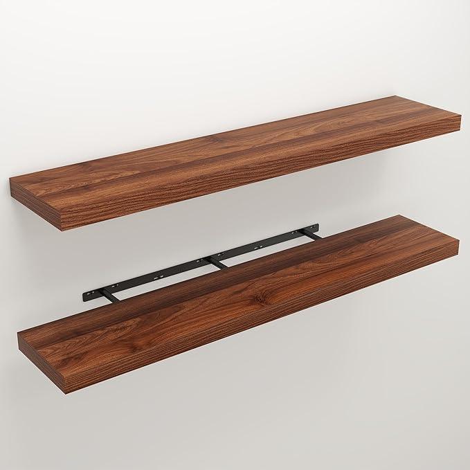 Floating Shelves for Wall, Wall Mounted Rustic Wood Shelves for Bathroom, Bedroom, Living Room, Kitchen, Hanging Shelf for Books/Storage/Room Decor (Walnut, 48") - ModernBath