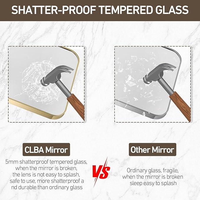 CLBA Gold Bathroom Mirror, 24x32 Inch Brushed Gold Mirror, Aluminum Alloy Framed Vanity Mirror, Rounded Rectangle Bathroom Mirror for Over Sink, Anti-Rust Wall Mirror (Horizontally or Vertically) - ModernBath