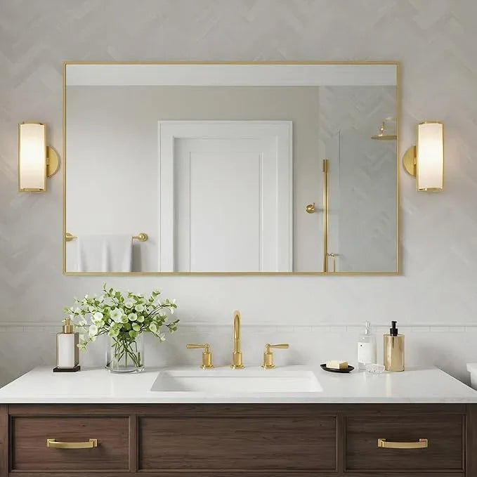 Bonverre 20x40 Inch Brass Bathroom Mirror for Wall, Aluminum Frame Rectangle Rectangular Vanity Mirror, Modern Large for Bedroom, Living Room, Horizontal or Vertical - ModernBath