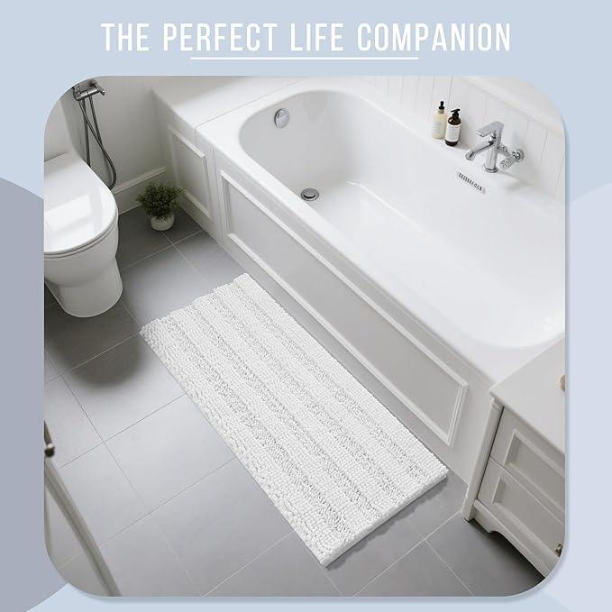 Yimobra Bathroom Runner Rugs 55"x24", Non Slip and Absorbent Bath Mat, Super Soft Water Absorbent Hallway Carpet, Machine Washable Rug for Vanity Tub Shower, White - ModernBath
