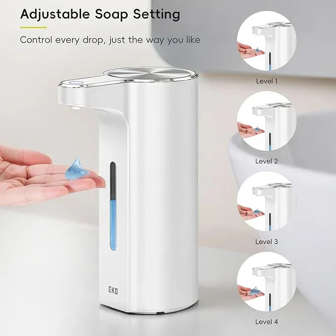 EKO Aroma Pro 13.5 fl oz Touchless Automatic Liquid Soap Dispenser, Rechargeable Electric Hand & Dish Soap Dispenser for Bathroom and Kitchen, IPX7 Waterproof, Adjustable Volume Control (White) - ModernBath