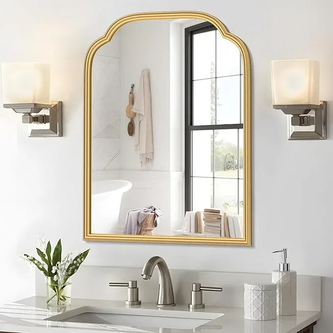Ferytange 18X24 Inch Gold Mirror for Wall with Metal Frame Rectangular Rounded Bathroom Vanity Mirror Anti-Rust, Hangs (Gold 18" x 24") - ModernBath