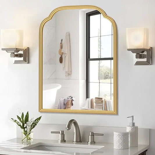 Ferytange 18X24 Inch Gold Mirror for Wall with Metal Frame Rectangular Rounded Bathroom Vanity Mirror Anti-Rust, Hangs (Gold 18" x 24") - ModernBath