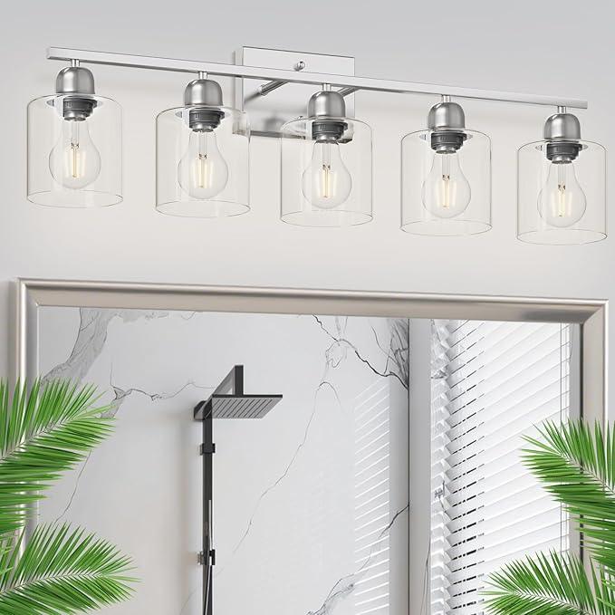 FAISHILAN Modern Brushed Nickel 5 Light Bathroom Vanity Light, 31 inch Bathroom Lights Fixtures, Vanity Lights for Mirror Kitchen Living Room Hallway Cabinet Porch - ModernBath