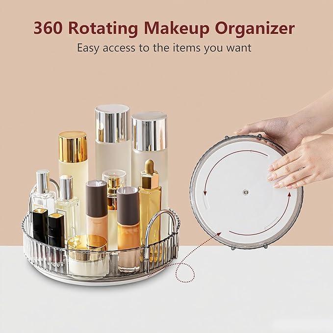 INVSSENE 360° Rotating Makeup Organizer, Bathroom Make Up Spinning Holder Rack, Large Capacity Cosmetics Storage Vanity Shelf Countertop, Fits Cosmetics, Perfume, Skincare, Lipsticks(1 Tier, Gray) - ModernBath