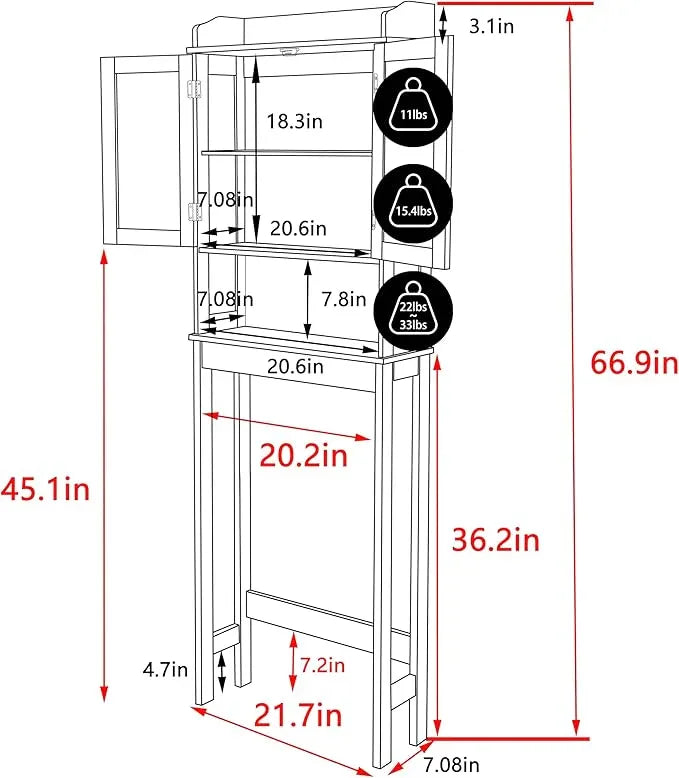 VEIKOU Over The Toilet Rack for Bathroom, Freestanding Over The Toilet Storage, Bathroom Cabinet Over Toilet w/Adjustable Shelf & Storage Rack, Grey - ModernBath