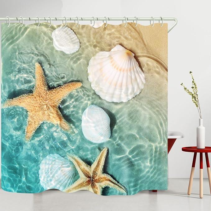 LYFANS Bathroom Uses Beach Scallop 3D Shower Curtain, Luxurious Bathtub Standard Shower Curtains, Waterproof and Bright Fabric Shower Curtains, Size (72x79 inches) - ModernBath