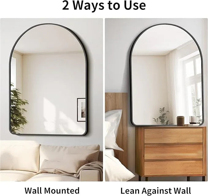 FORBATH Arched Mirror 36x48 Inch, Bathroom Mirror Wall Mounted Modern Black Aluminum Alloy Frame Decor Large Dresser, for Bedroom Living Room Entryway, Hanging or Leaning Against Wall - ModernBath