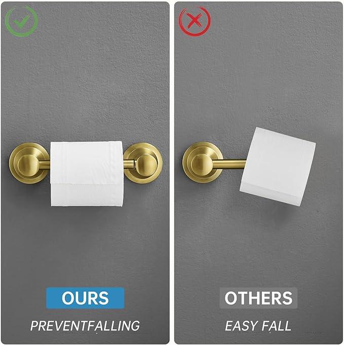 RUMOSE Toilet Paper Holder and Hand Towel Ring Brushed Gold Wall Mount Bathroom Hardware Accessories 2 PCS Set Flexible Pivoting Toilet Tissue Roll Holder and Towel Hanger, Stainless Steel - ModernBath