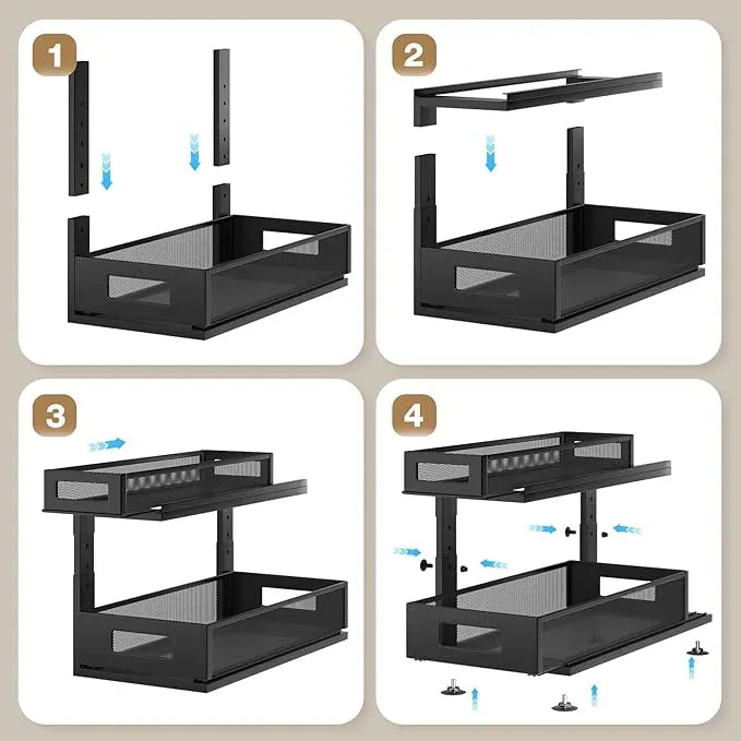 2 Pack 18.5IN-Depth Under Sink Organizer With Next-Gen Ball-Bearing Slides,2-Tier Pull Out Cabinet Storage,Height Adjustable Drawer Shelf for Bathroom,Kitchen,Laundry,Cabinet,Pantry-Black - ModernBath