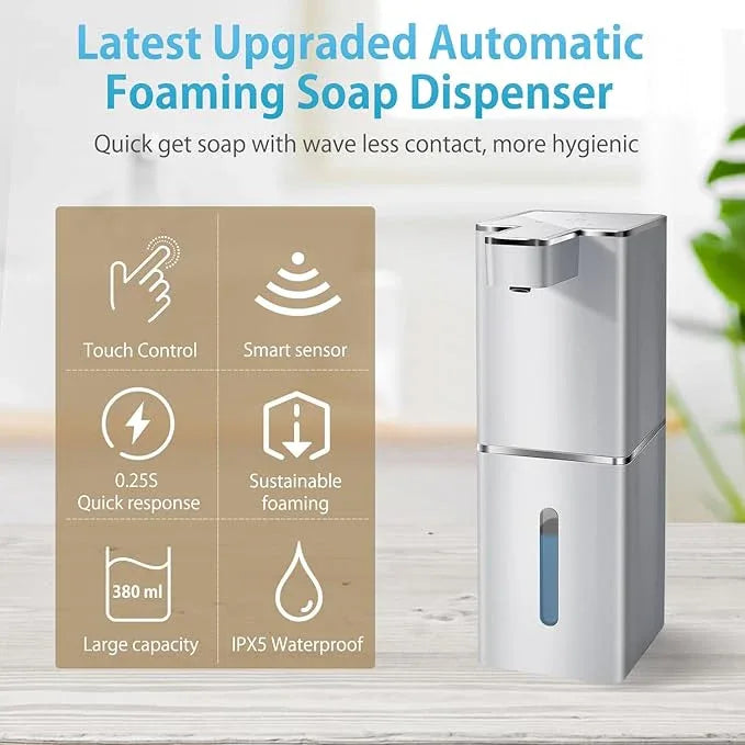 JEMISUN Automatic Foaming Soap Dispenser Touchless 380ml/12.8oz Rechargeable Hand Soap Dispenser Wall Mounted 4 Levels Adjustable Foam Soap Pump for Bathroom Kitchen Dish Soap - ModernBath