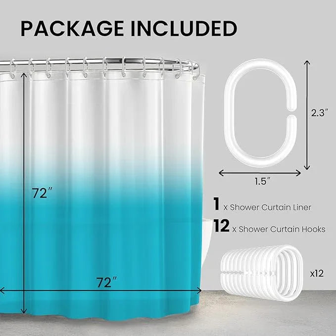 LiBa PEVA Shower Curtain Liner with 12 Plastic Shower Rings - 8G Waterproof Shower Liner, Pale Blue Gradient Weighted Bathroom Curtain, 72x72 Inch Shower Curtain Liner Set with Magnets - ModernBath