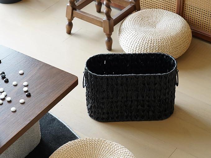 Coeusy Black Toilet Paper Storage Basket,Large Free Standing Toilet Paper Organizer,Waterproof Narrow Wicker Basket for Bathroom,Under Sink,or Cabinet - ModernBath
