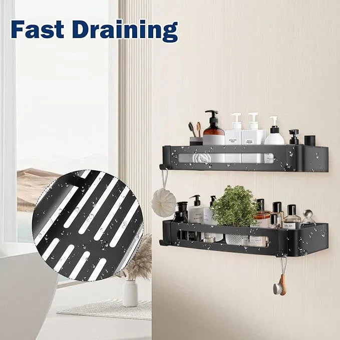 NearMoon Bathroom Shower Caddy 2 Pack, No Drill 304 Stainless Steel Shower Organizer with 2 Hooks (Shower Shelf, Matte Black) - ModernBath
