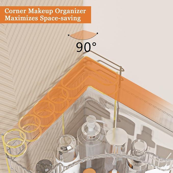 Webetop Corner Makeup Organizer for Vanity, 2 Tier Bathroom Cosmetics Organizer Countertop with Make up Brush Holder Corner Counter Storage Skincare Organizer for Bathroom Dresser Toiletry(Clear) - ModernBath