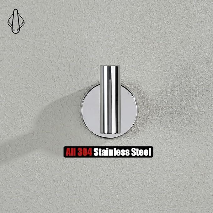 JQK Chrome Bathroom Towel Hook, 304 Stainless Steel Coat Robe Clothes Hook for Bathroom Kitchen Garage Wall Mounted (Pack of 4), TH100-CH-P4 - ModernBath