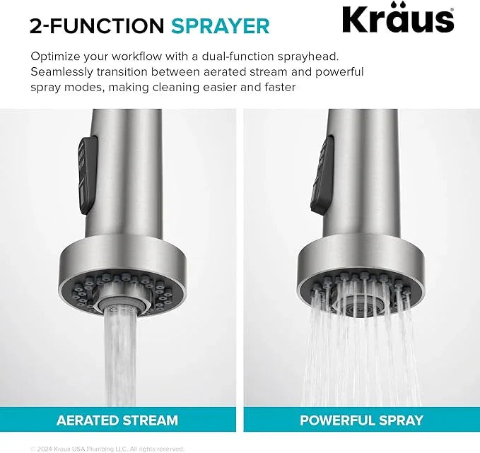 KRAUS Bolden 2-Function Single Handle Pull Down Kitchen Faucet in Spot-Free Stainless Steel, KPF-1616SFS - ModernBath
