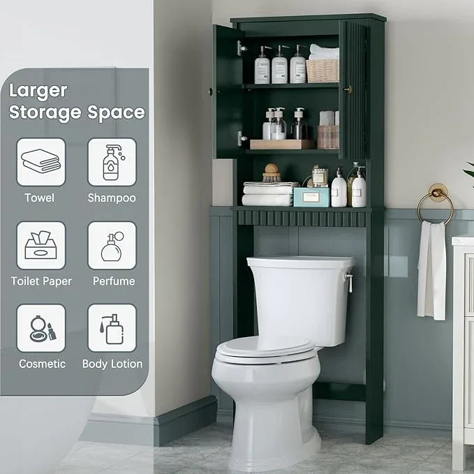 Over The Toilet Storage Cabinet, Over The Toilet Storage with Fluted Door Over The Toilet Cabinet with Adjustable Shelf Above The Toilet Storage Cabinet for Bathroom Organizer, Forest Green - ModernBath