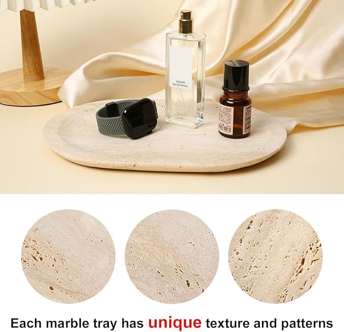 WANJINGYULE Natural Marble Decorative Tray Bathroom Counter Perfume Organizer Vanity Tray for Home Decor, Jewelry Candle, Coffee Table, Soap Holder Dresser Countertop Accessories 8"x11" Travertine - ModernBath