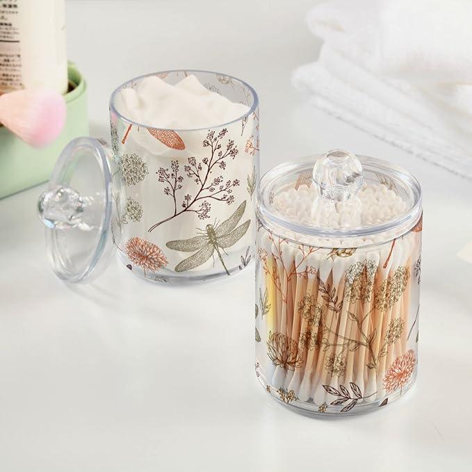 BOENLE 2 Pack Qtip Holder Organizer Dispenser Dragonfly Pattern Bathroom Storage Canister Cotton Ball Holder Container for Cotton Swabs/Pads/Floss - ModernBath