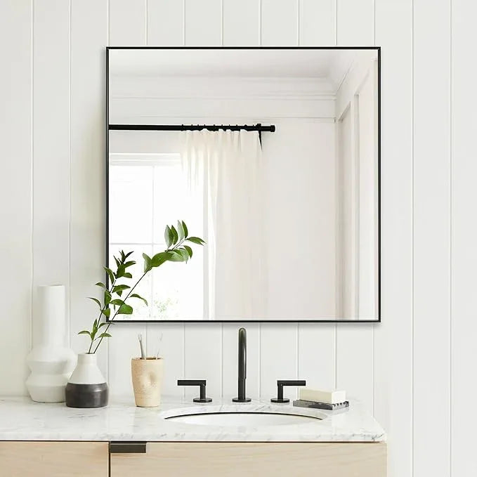 LEDLUX 30x30 Inch Black Bathroom Mirror, Copper-Free Mirror, Aluminum Alloy Frame Vanity Mirror, Rectangle Wall Mounted Mirror, Modern Mirror for Bedroom/Living Room/Porch Horizontal or Vertical - ModernBath