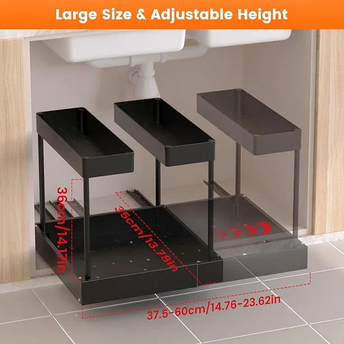 Expandable Under Sink Organizers and Storage,Width Adjustable (14.9-23.6IN),No Drill 2-Tier Pull Out Under Cabinet Organizer for Kitchen Bathroom Laundry (black) - ModernBath
