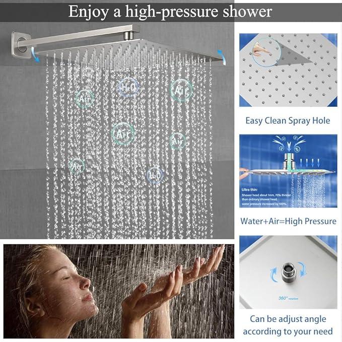 YCAIKOI Shower Faucet Set 16 Inch Wall Mount Rain Shower System, All Metal Shower Fixtures - Brushed Nickel - ModernBath