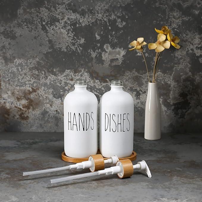 MOMEEMO White Soap Dispenser Set, Contains Hand and Dish Soap Dispenser, Suitable for Kitchen Decor. (White) - ModernBath