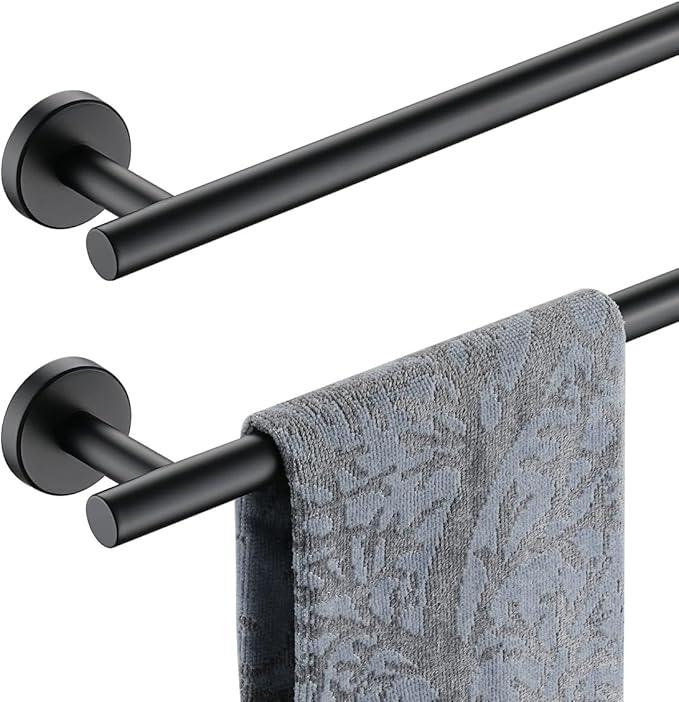 JQK Black Towel Bar, 20.5 Inch 304 Stainless Steel Thicken 0.8mm Towel Rack Bathroom, Towel Holder Matte Black Wall Mount, Useable Length 18 Inch 2 Pack, TB110L18-PB-P2 - ModernBath