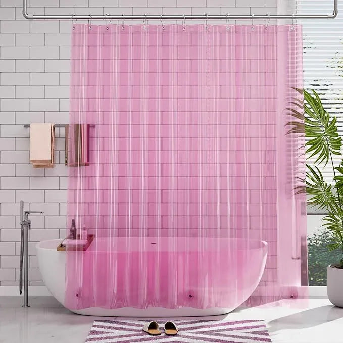 AmazerBath Shower Curtain Liner, 72x72 Transparent Hot Pink Shower Liner, Lightweight Plastic Shower Curtain Liners, Cute Waterproof Shower Liner for Bathroom with 3 Magnets & 12 Grommet Holes - ModernBath