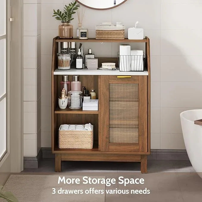 Bathroom Storage Cabinet, Small Storage Cabinets with Doors and Shelves, Coffee Bar Cabinet Buffet Sideboard Cabinet for Dining Room, Living Room, Entryway, Walnut - ModernBath