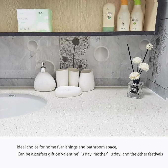 BLBYHO White Ceramic Bathroom Accessory Set, Bathroom Vanity Countertop Set, Bathroom Soap Dispenser and Toothbrush Holder Set Complete, 2 Tumbler Cup, Soap Dish, 5 Pieces - ModernBath