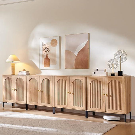 Bathroom Cabinet with Storage, 123.5" W Fluted Arched Free Standing Floor Cabinet w/Adjustable Shelves, Modern Sideboard Cabinet for Bathroom, Kitchen, Living Room, Entryway, Natural - ModernBath
