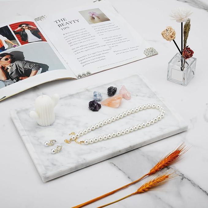 Real Luxurious Natural Marble Tray - 12x8 Inch Marble Vanity Tray for Perfume Display, Jewelry Organizer, Bathroom & Home Decor -Heavy Duty Non-Slip Stone Tray (Non-Resin/Non-Ceramic) - ModernBath